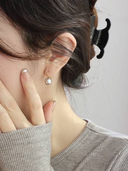 Boucles d'oreilles perles grises Tempérament Polyvalent Crochets ronds classiques pour femme e015