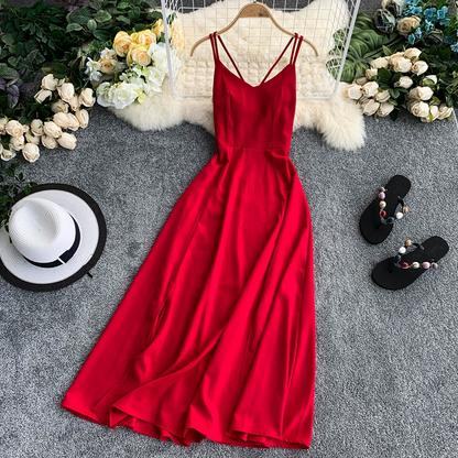 einfaches, rückenfreies, kurzes Sommerkleid für Damen P199