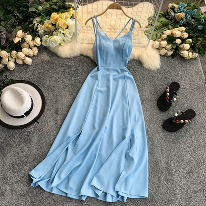 einfaches, rückenfreies, kurzes Sommerkleid für Damen P199