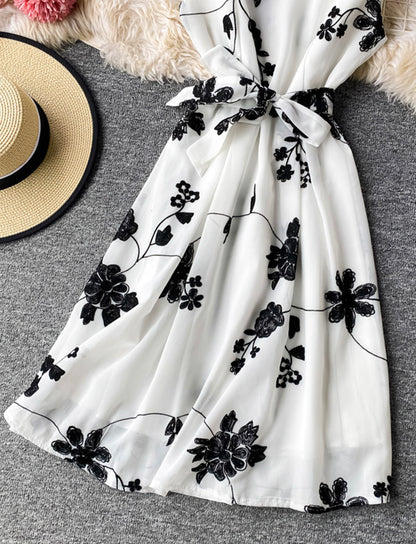 short dress with flowers A line flowers short dress summer dress 037 – PreppyDress