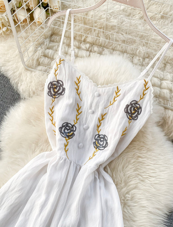 Girls Embroidered A-line Strap Neck dress
