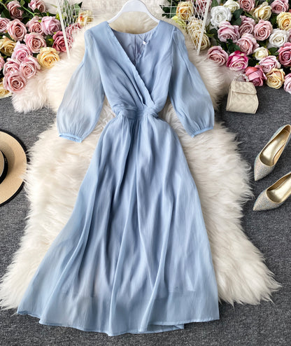 Schlichtes A-Linien-Tüllkleid mit V-Ausschnitt für Damen 053