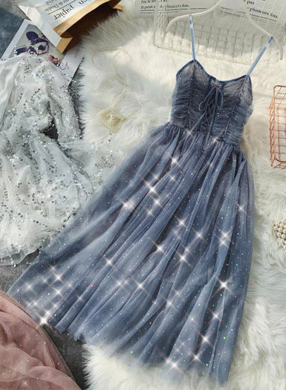 A-Linien Tüll Pailletten Kleid Sommerkleid 044