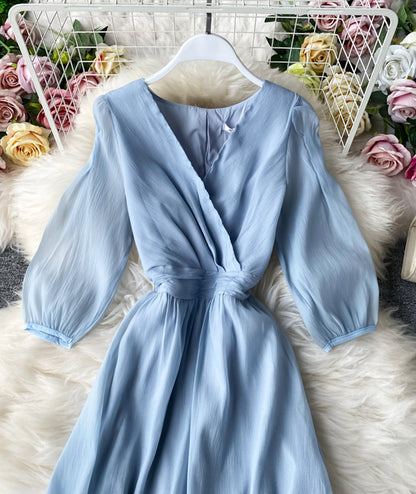 Schlichtes A-Linien-Tüllkleid mit V-Ausschnitt für Damen 053