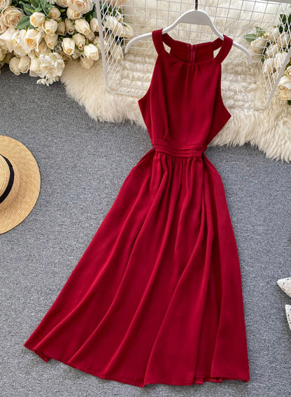 Einfaches ärmelloses A-Linien-Sommerkleid, Modekleid 052