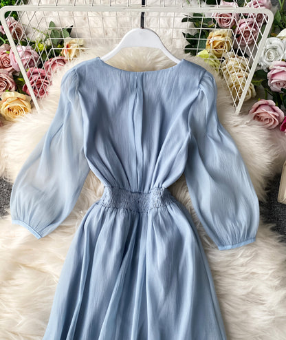 Schlichtes A-Linien-Tüllkleid mit V-Ausschnitt für Damen 053