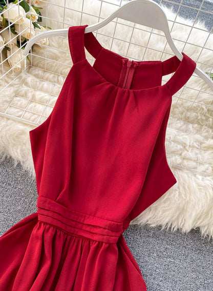 Einfaches ärmelloses A-Linien-Sommerkleid, Modekleid 052