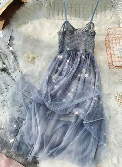 A-Linien Tüll Pailletten Kleid Sommerkleid 044