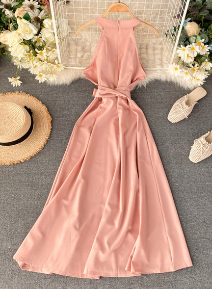 Pinkes Chiffon-Neckholderkleid in A-Linie Sommerkleid 047