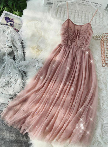 A-Linien Tüll Pailletten Kleid Sommerkleid 044