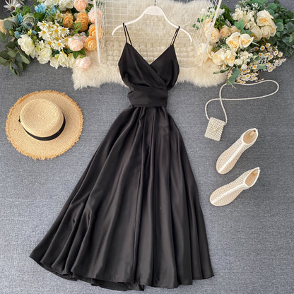 Elegantes langes Kleid Damen Sommerkleid Trägerkleid 082