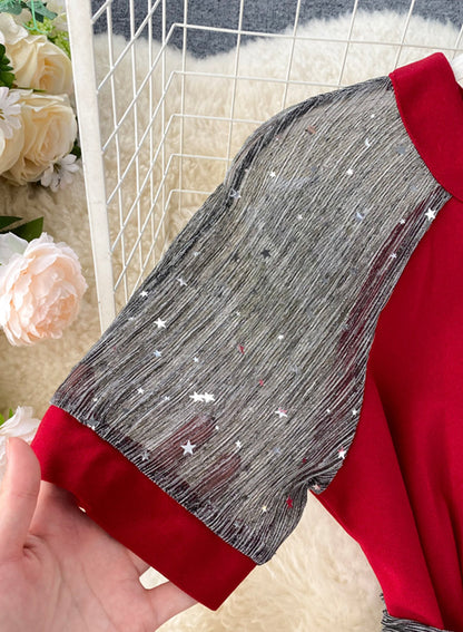 Robe trapèze unique à col rond avec épissure et manches courtes, robe tendance 048