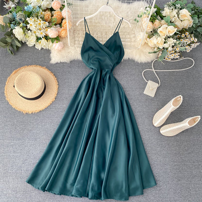 Elegantes langes Kleid Damen Sommerkleid Trägerkleid 082