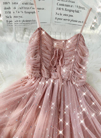 A-Linien Tüll Pailletten Kleid Sommerkleid 044