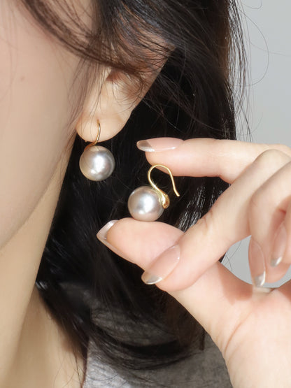 Boucles d'oreilles perles grises Tempérament Polyvalent Crochets ronds classiques pour femme e015