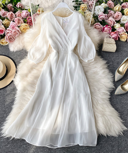 Schlichtes A-Linien-Tüllkleid mit V-Ausschnitt für Damen 053