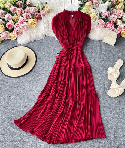 Einfaches ärmelloses V-Ausschnitt-Kleid 051
