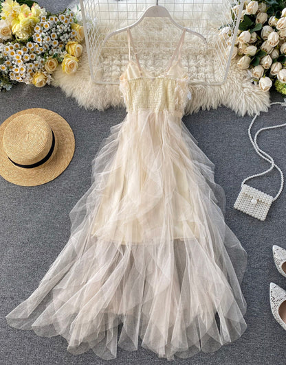 Robe d'été en tulle et sequins couleur champagne 040