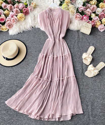 Einfaches ärmelloses V-Ausschnitt-Kleid 051
