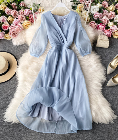 Schlichtes A-Linien-Tüllkleid mit V-Ausschnitt für Damen 053