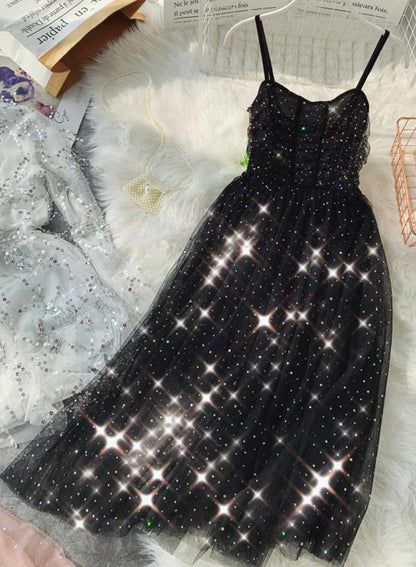 A-Linien Tüll Pailletten Kleid Sommerkleid 044