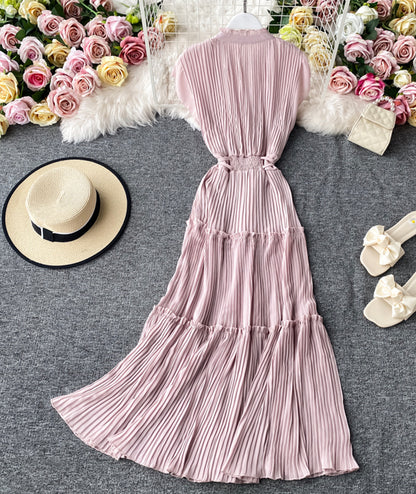Einfaches ärmelloses V-Ausschnitt-Kleid 051