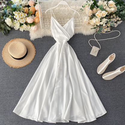 Elegantes langes Kleid Damen Sommerkleid Trägerkleid 082