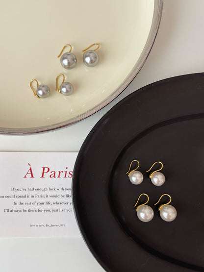 Boucles d'oreilles perles grises Tempérament Polyvalent Crochets ronds classiques pour femme e015